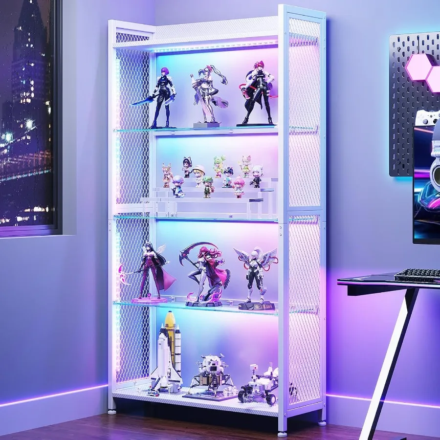 Glass Cabinet Display - Display Case with Open Glass Shelves,