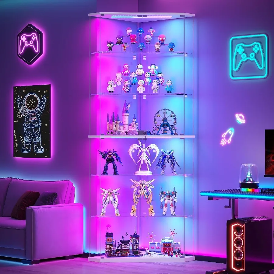 6-Tier Corner RGB LED Glass Di - Glass Cabinet Display ulasan dan harga