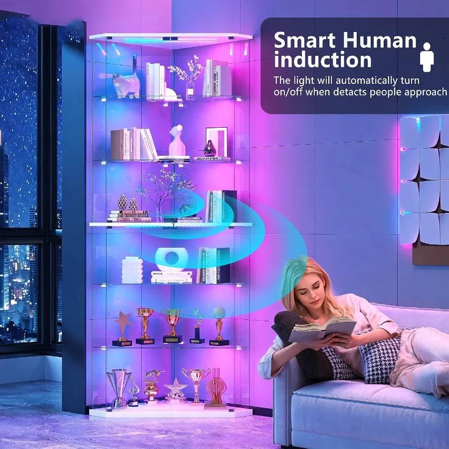 6-Tier Corner RGB LED Glass Di - Glass Cabinet Display ulasan dan harga