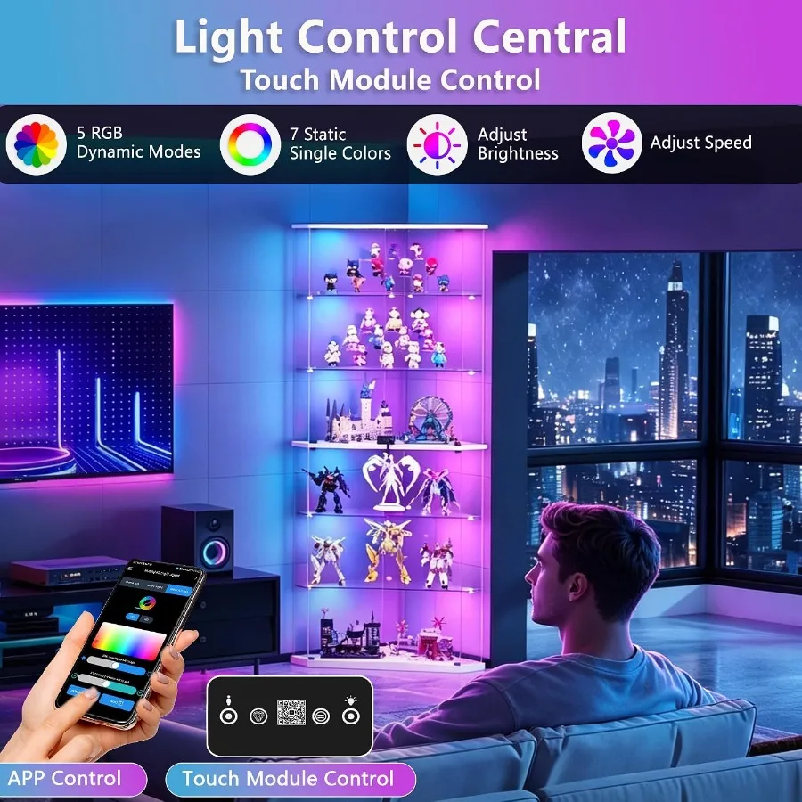 6-Tier Corner RGB LED Glass Di - Glass Cabinet Display ulasan dan harga
