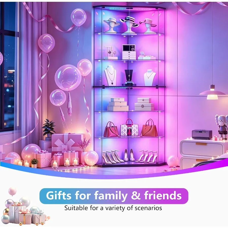 6-Tier Corner RGB LED Glass Di - Glass Cabinet Display ulasan dan harga